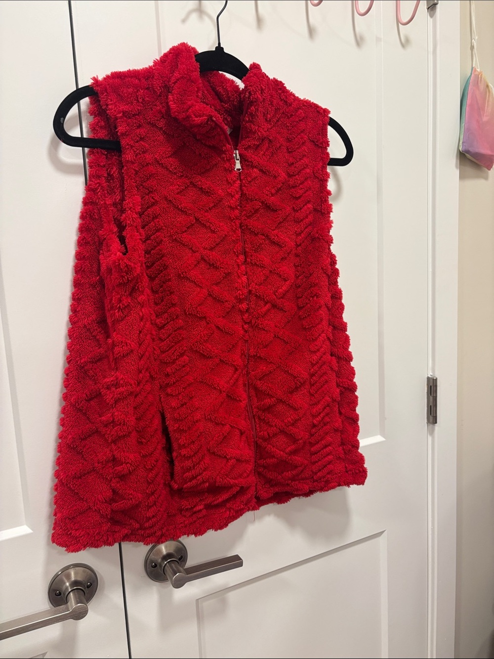 Red Plush Zip-Front Women's Vest